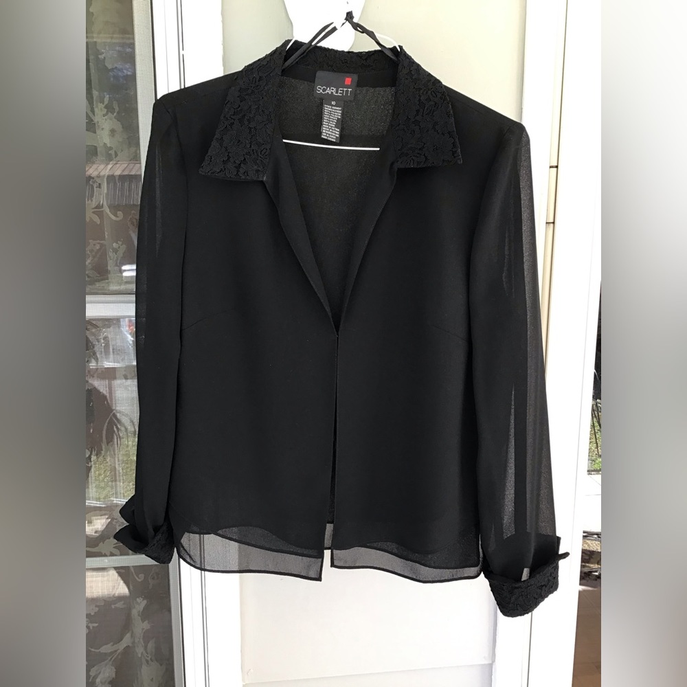 Scarlett black blouse size 10 lace cuffs lace collars women top dressy - Picture 10 of 10